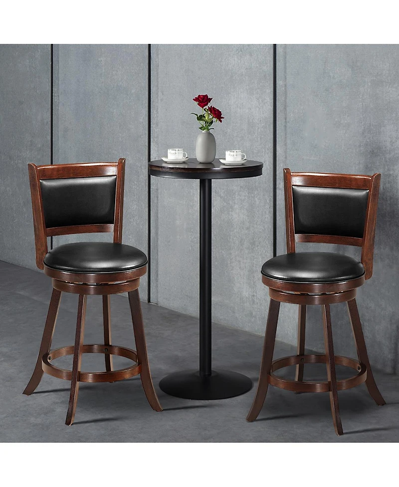 Set of 2 24'' Swivel Counter Stool Wooden Dining Chair