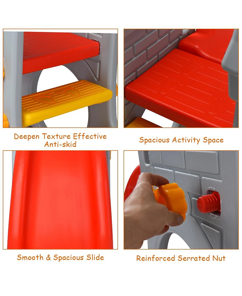 Costway Children Castle Slide Play Slide with Basketball Hoop and Telescope Toy