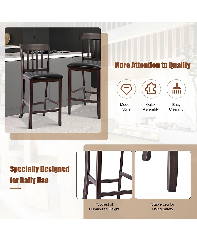 Costway Set of 2 Bar Stools Counter Height Chairs w/ Pu Leather Seat