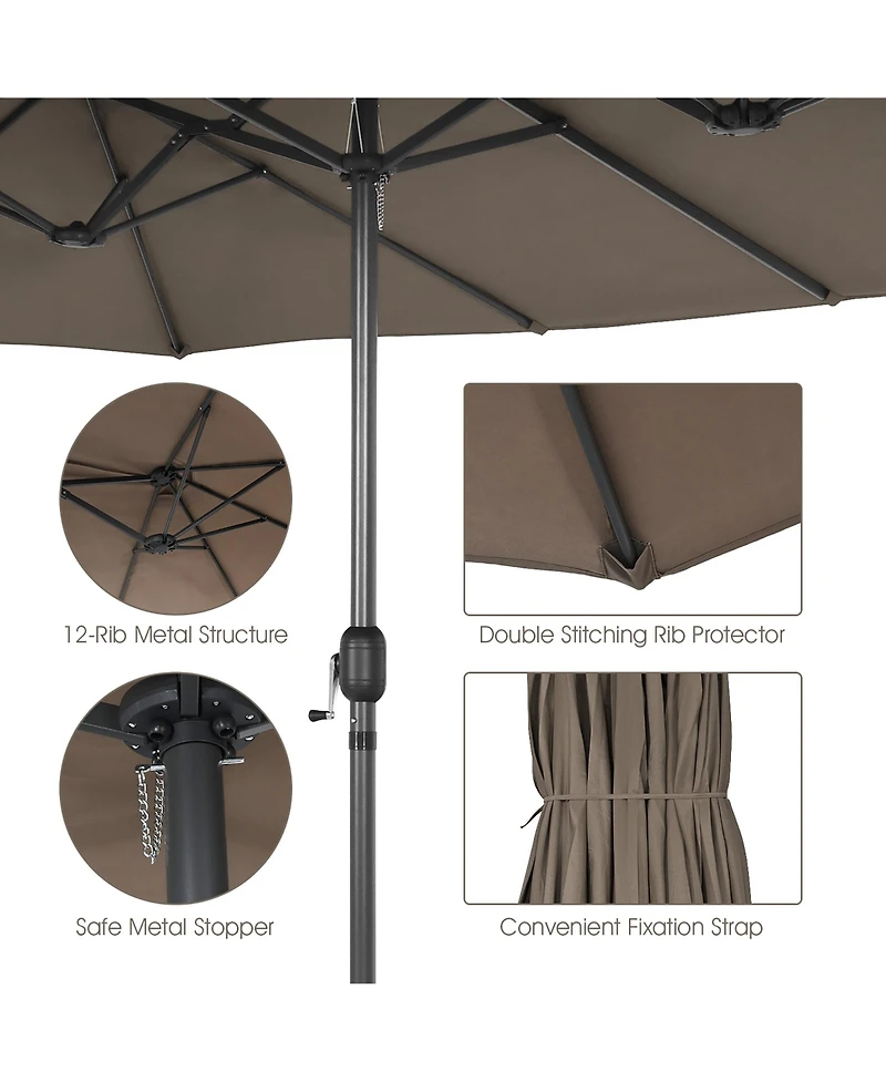 15FT Patio Double-Sided Umbrella Crank Outdoor Garden Market Sun Shade