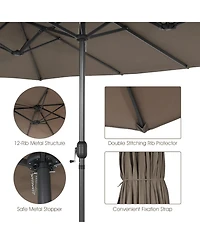 15FT Patio Double-Sided Umbrella Crank Outdoor Garden Market Sun Shade