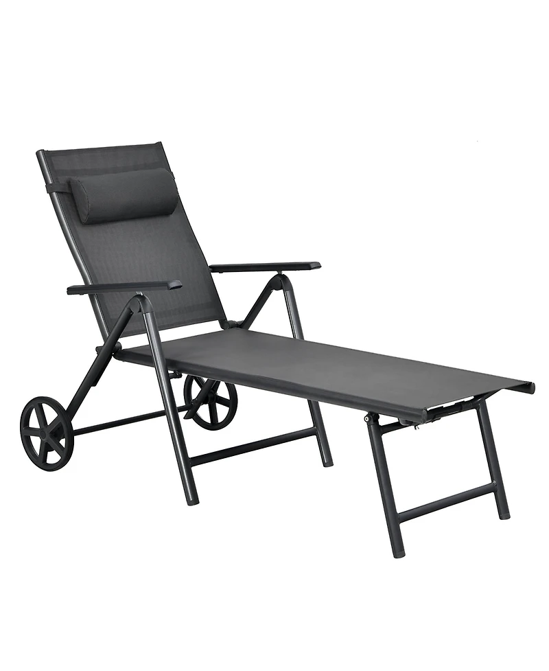Costway Patio Lounge Chair W/ Wheels Neck Pillow Aluminum Frame Adjustable