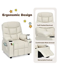 Kids Youth Recliner Chair Pu Leather w/Cup Holders & Side Pockets