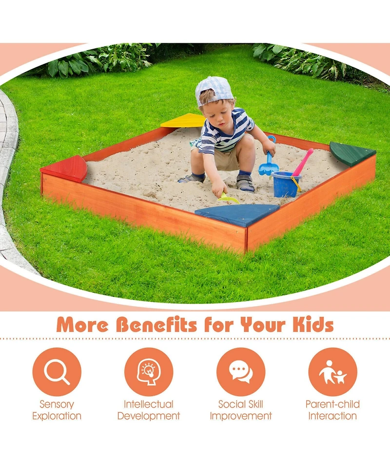 Kids Wooden Backyard Sandbox W/ Built-in Corner Seating Kid's Outdoor Furniture