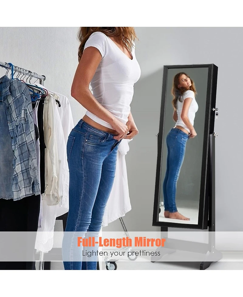 Costway Jewelry Cabinet Stand Mirror Armoire Lockable Organizer Large Storage Box