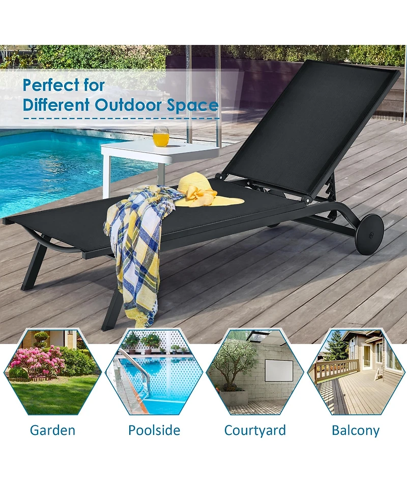 Costway Outdoor Patio Lounge Chair Chaise Reclining Aluminum Fabric Adjustable