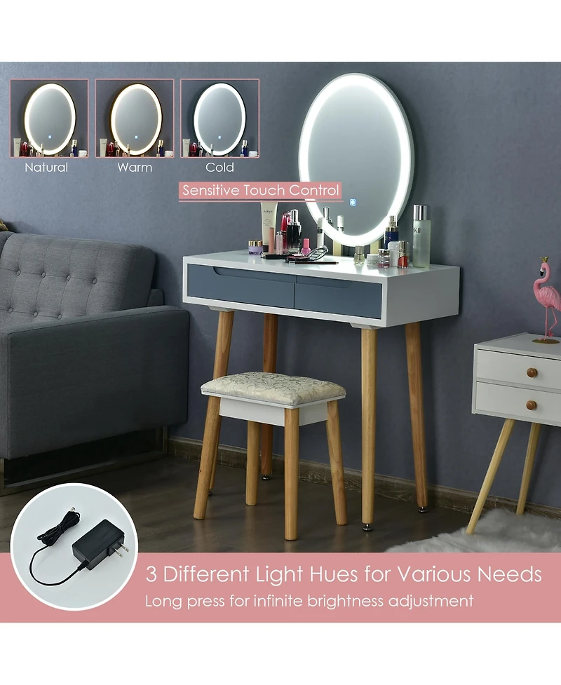 Costway Vanity Makeup Table Touch Screen Dressing Stool Set