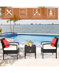 3PC Outdoor Patio Rattan Furniture Set Storage Coffee Table Cushioned Sofa