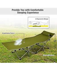 Camping Cot Heavy-Duty Outdoor Cot Bed w/ Side Storage Pocket