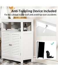 Bathroom Floor Cabinet Free Standing Storage Organizer w/ Double Shutter Doors