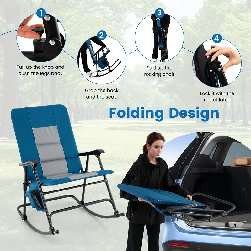Costway Foldable Rocking Padded Chair Portable Camping