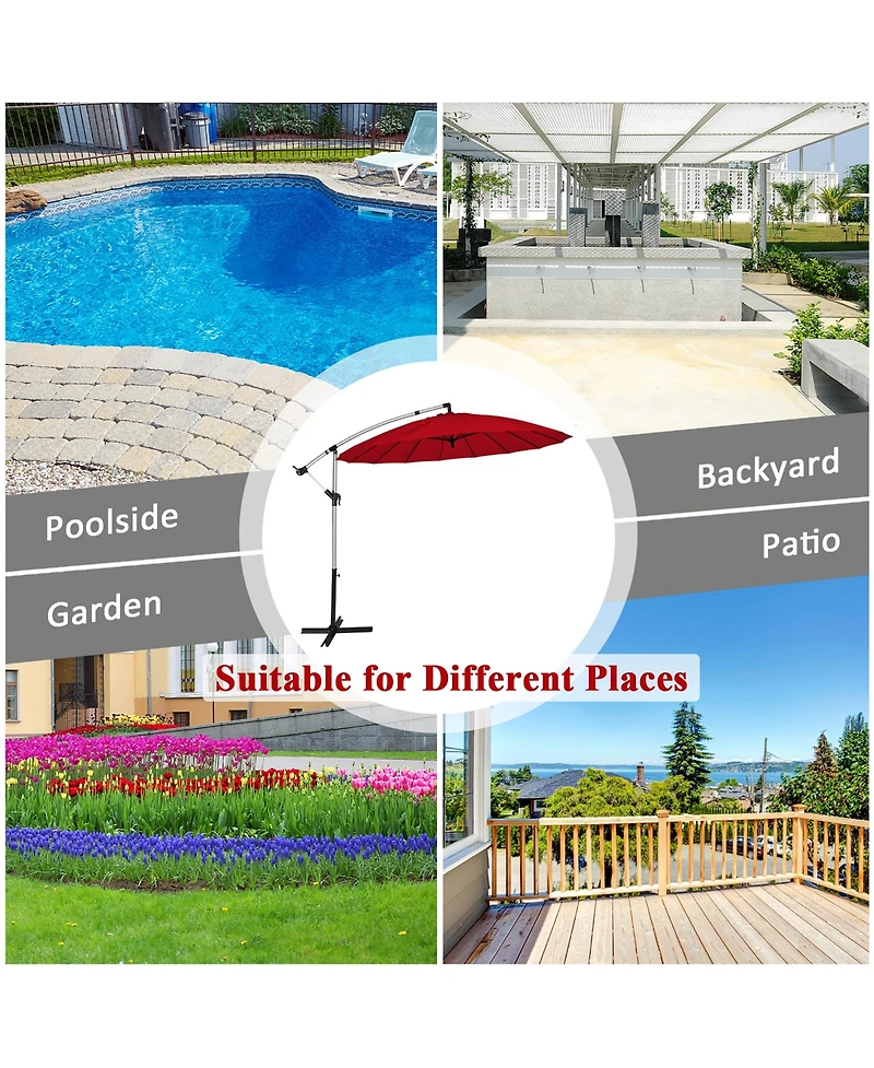 Costway 10ft Patio Offset Umbrella W/ Crank and Cross Base
