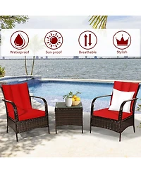 Costway 3 Pcs Patio Rattan Furniture Set Coffee Table & 2 Rattan Chair