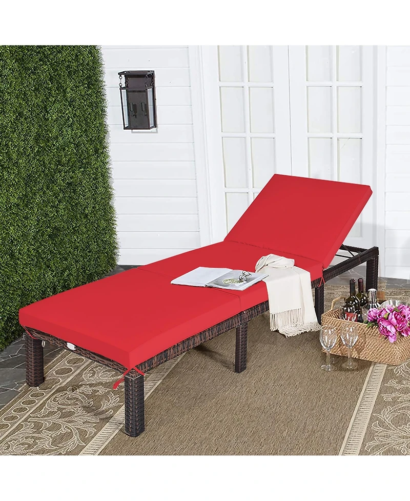 Costway Outdoor Rattan Lounge Chair Chaise Recliner Adjustable Cushioned Patio