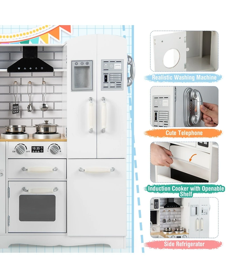 Sugift Wooden Kid's Corner Kitchen Playset with Stove for Toddlers