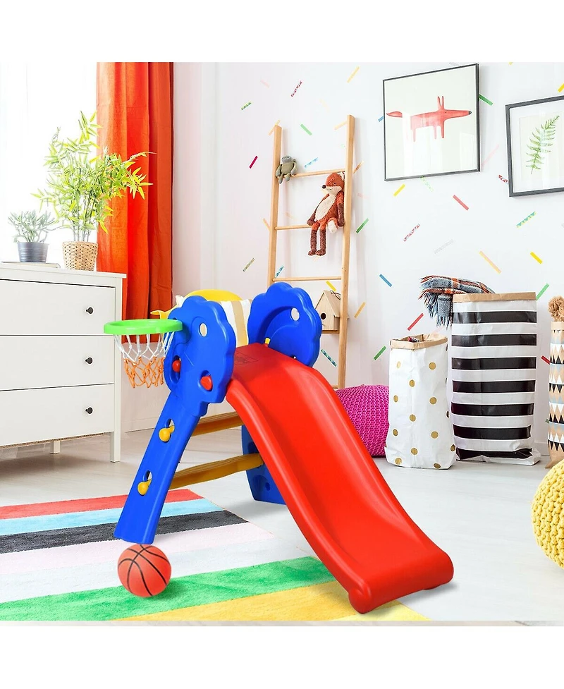 Inolait 2 Step Indoors Kids Plastic Folding Slide with Basketball Hoop
