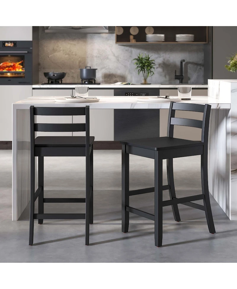 24-Inch Wooden Bar Stools Set of with Ergonomic Backrest Counter Height