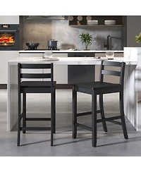 24-Inch Wooden Bar Stools Set of with Ergonomic Backrest Counter Height
