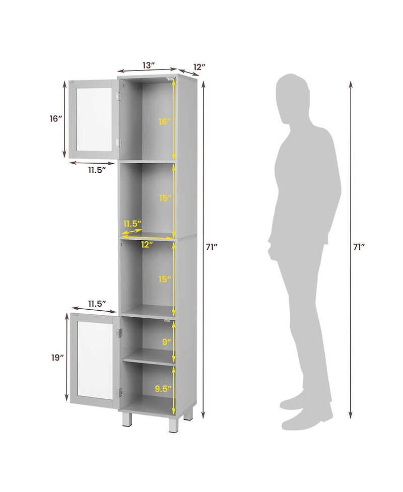71'' Tall Tower Bathroom Storage Cabinet Organizer Display Shelves Bedroom