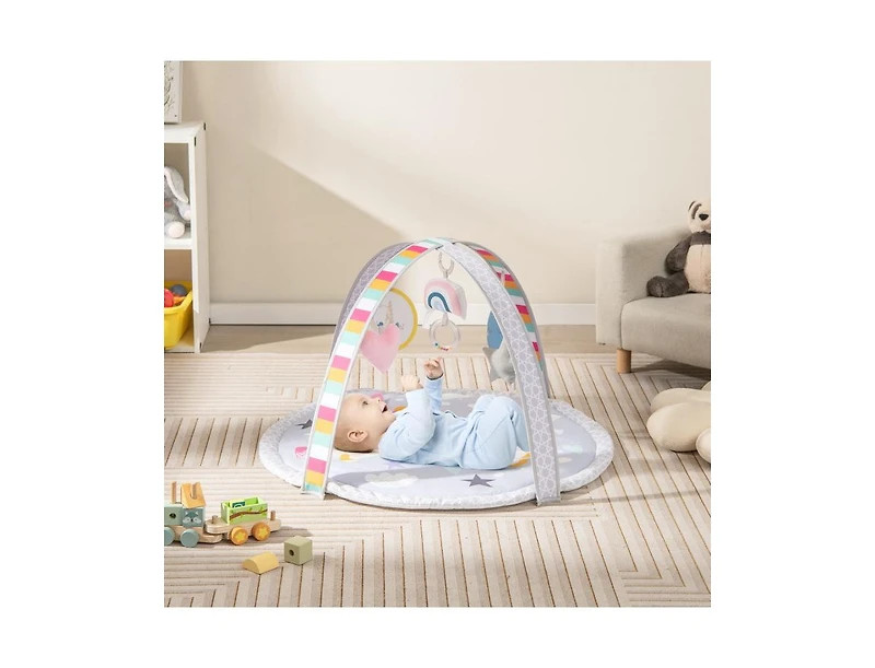 Slickblue Baby Play Gym Mat 7-in-1 Tummy Time Activity Mat with 5 Detachable Toys-Multicolor