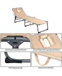Gymax Folding Chaise Lounge Chair Bed Adjustable Outdoor Patio Beach Camping Recliner Beige