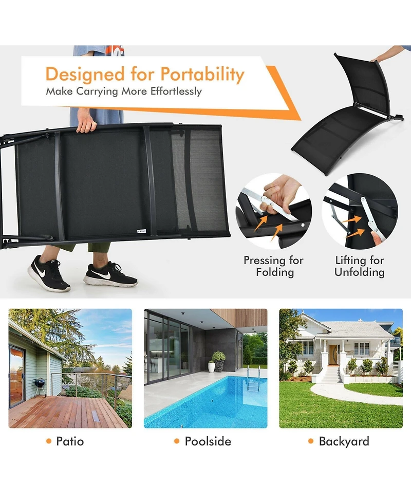 Inolait 2 Pieces Patio Folding and Stackable Chaise Lounge Chair with 5-Position Adjustment