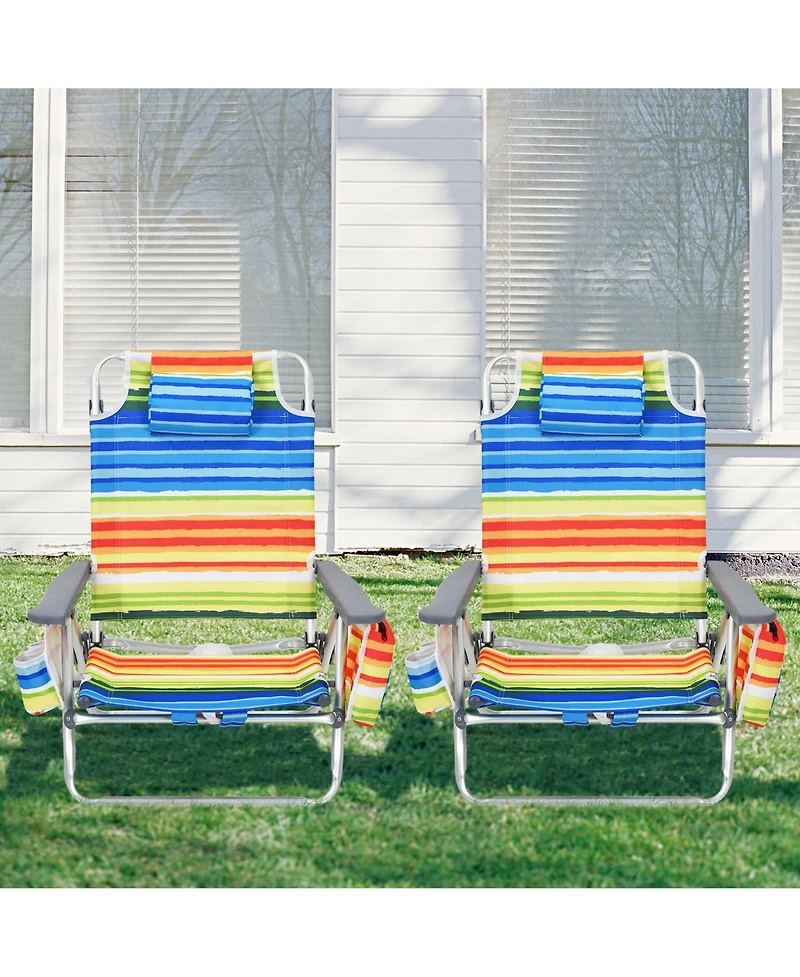 Gymax 2PCS Folding Beach Backpack Chair Reclining Camping Chair w/ Storage Bag