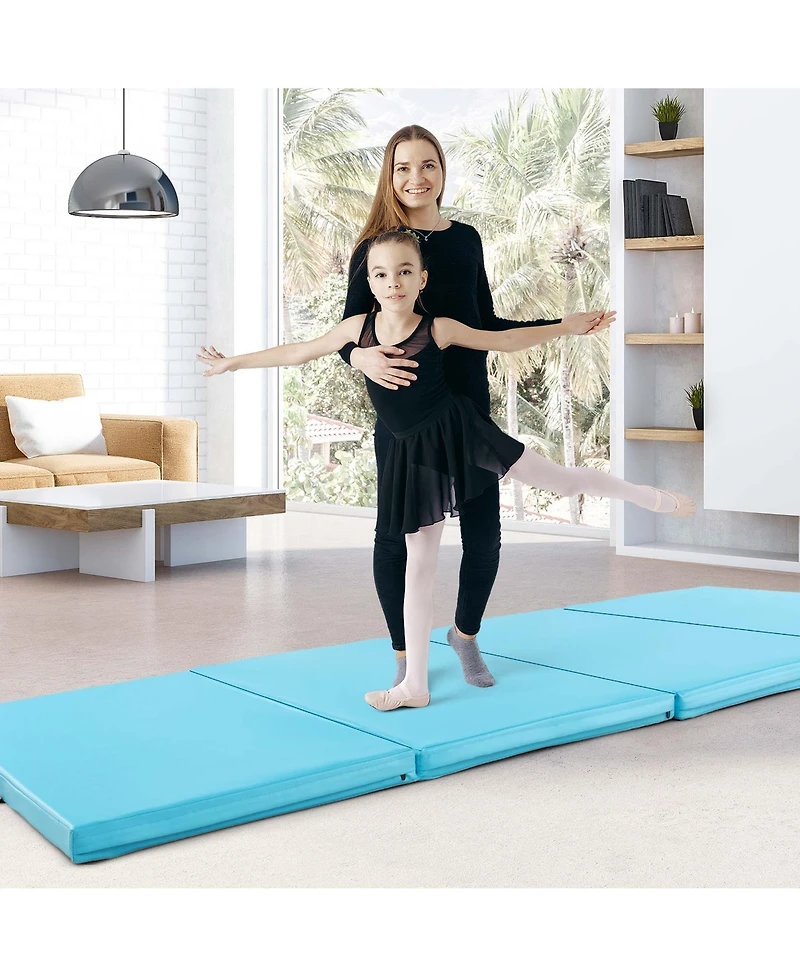 10' x 4' 2" 4-Panel Folding Exercise Mat with Carrying Handles for Gym Yoga