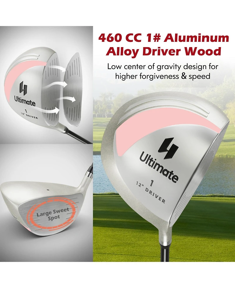 9 Pcs Women's Complete Golf Club Set Right Handed with 460cc Alloy Driver Irons