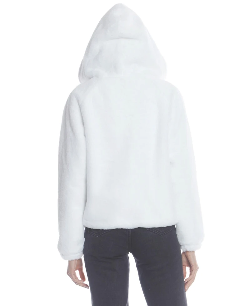 Members Only Women's Faux Rabbit Fur Reversible Bomber Looney Tunes Satin Mashup Print Lining Jacket