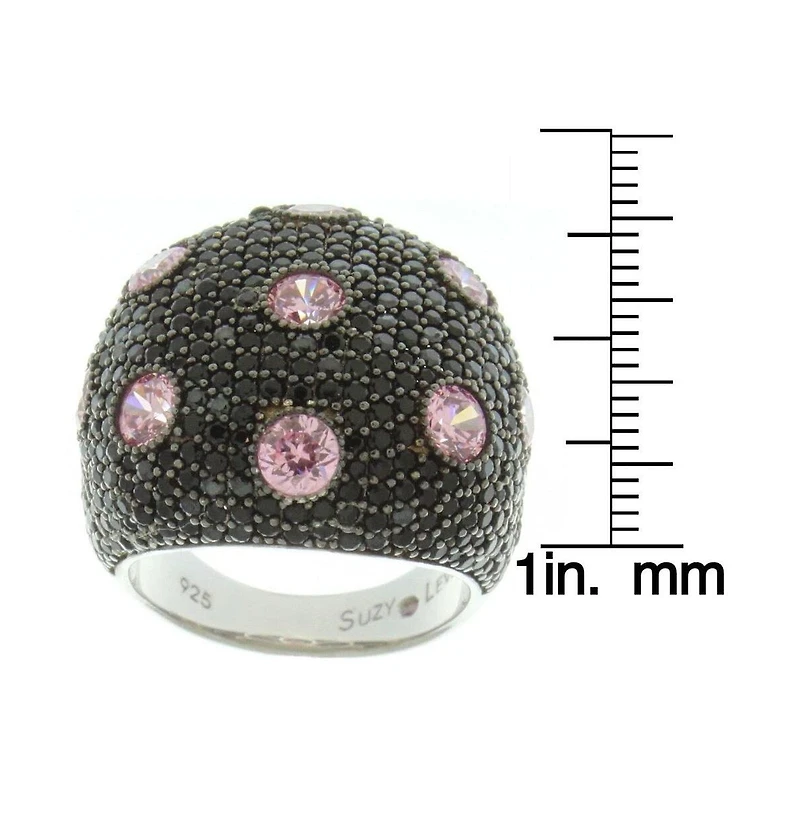 Suzy Levian Sterling Silver Cubic Zirconia Black and Pink Pave Oversized Dome Ring