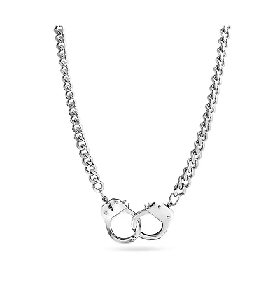 Bling Jewelry Biker Jewelry Large Statement Chain Handcuff Necklace Black Or Stainless Steel Pendant 20 Inch