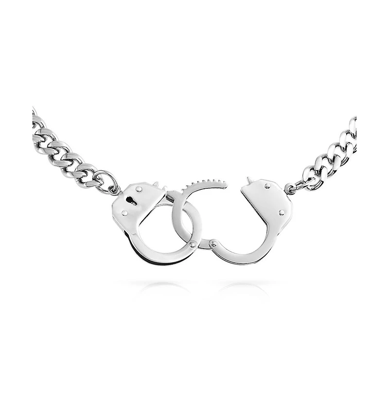 Bling Jewelry Biker Jewelry Large Statement Chain Handcuff Necklace Black Or Stainless Steel Pendant 20 Inch