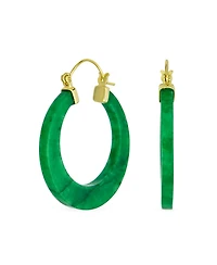 Bling Jewelry Light Green Jade Cz Hoop Earrings 14K Gold Plated Sterling Silver 1.2 Inch