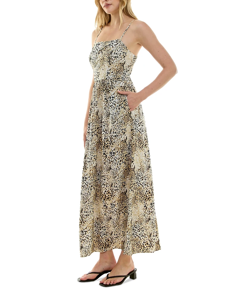 As U Wish Juniors' Animal-Print Square-Neck Maxi Dress