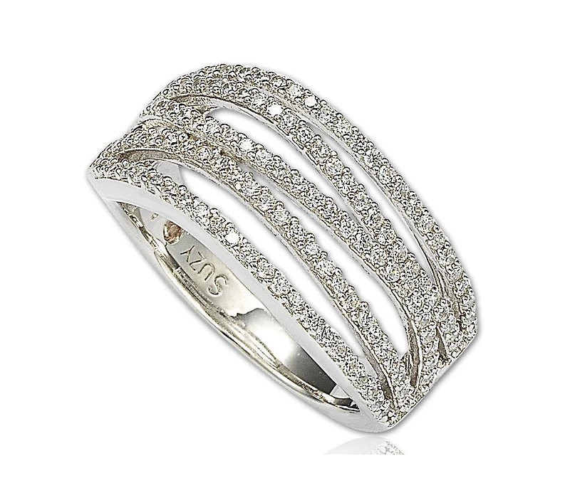 Suzy Levian Sterling Silver Cubic Zirconia Multi Row Ring