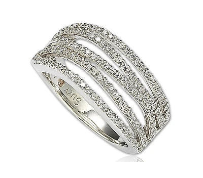Suzy Levian Sterling Silver Cubic Zirconia Multi Row Ring
