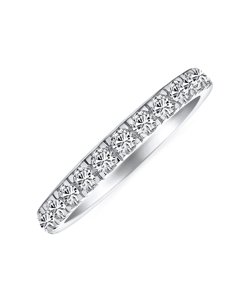 Bling Jewelry Cubic Zirconia Tiny Round Cz Half Eternity Ring Thin Band .925 Sterling Silver 1MM Stackable Rings