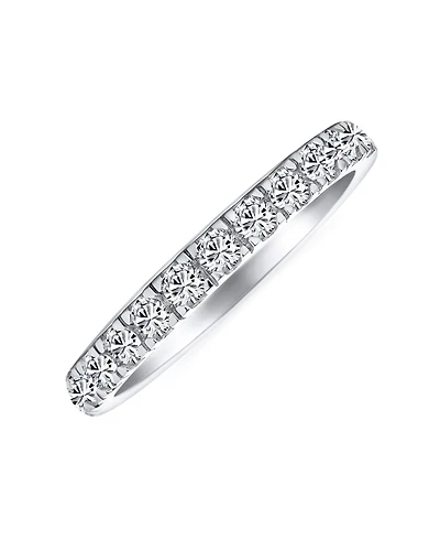 Bling Jewelry Cubic Zirconia Tiny Round Cz Half Eternity Ring Thin Band .925 Sterling Silver 1MM Stackable Rings