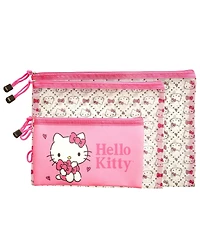 Hello Kitty Sanrio Quilt Pattern 3 Pack Travel Pouch Set