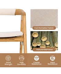 Sugift Leisure Bamboo Dining Chair with Curved Back and Anti-slip Foot Pads