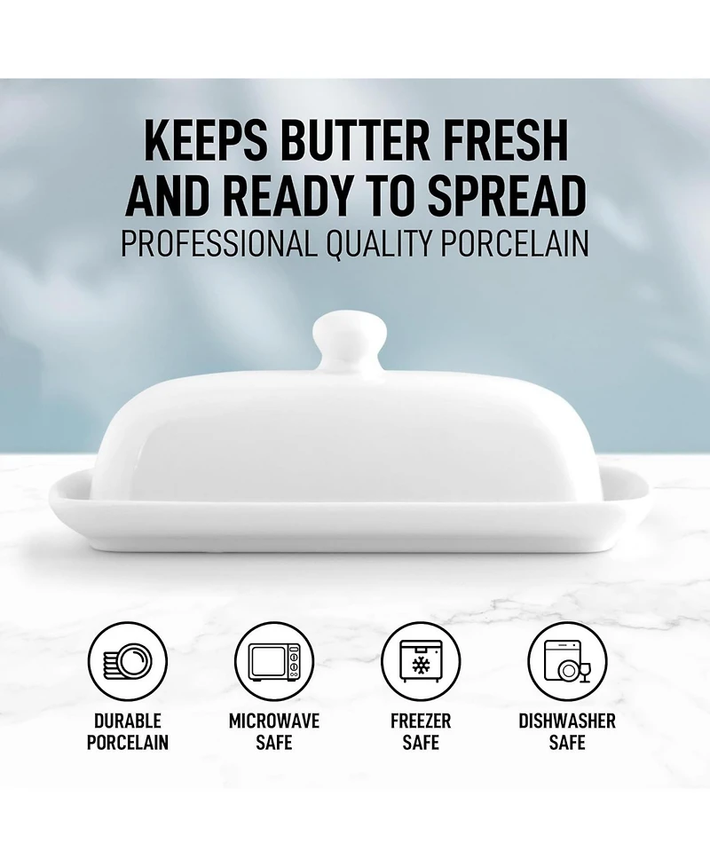 Zulay Kitchen Classic Style Porcelain White Butter Dish With Lid