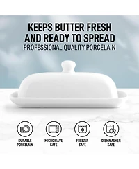 Zulay Kitchen Classic Style Porcelain White Butter Dish With Lid