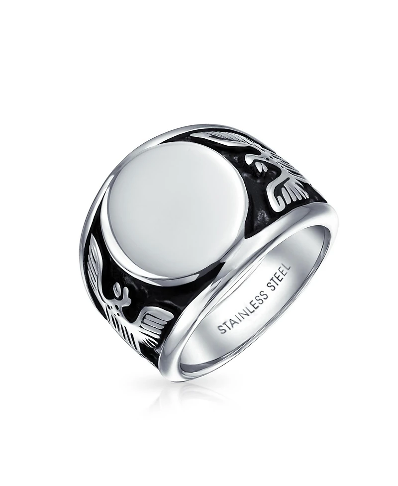 Bling Jewelry Large Statement Patriotic Usa Round American Bald Eagle Signet Ring Oxidized Stainless Steel