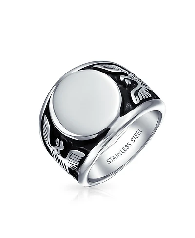 Bling Jewelry Large Statement Patriotic Usa Round American Bald Eagle Signet Ring Oxidized Stainless Steel