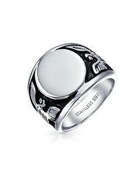 Bling Jewelry Large Statement Patriotic Usa Round American Bald Eagle Signet Ring Oxidized Stainless Steel