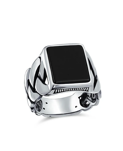 Bling Jewelry Braided Cable Wheat Wide Link Chain Band Large s Rectangle Statement Signet Ring Sterling Silver