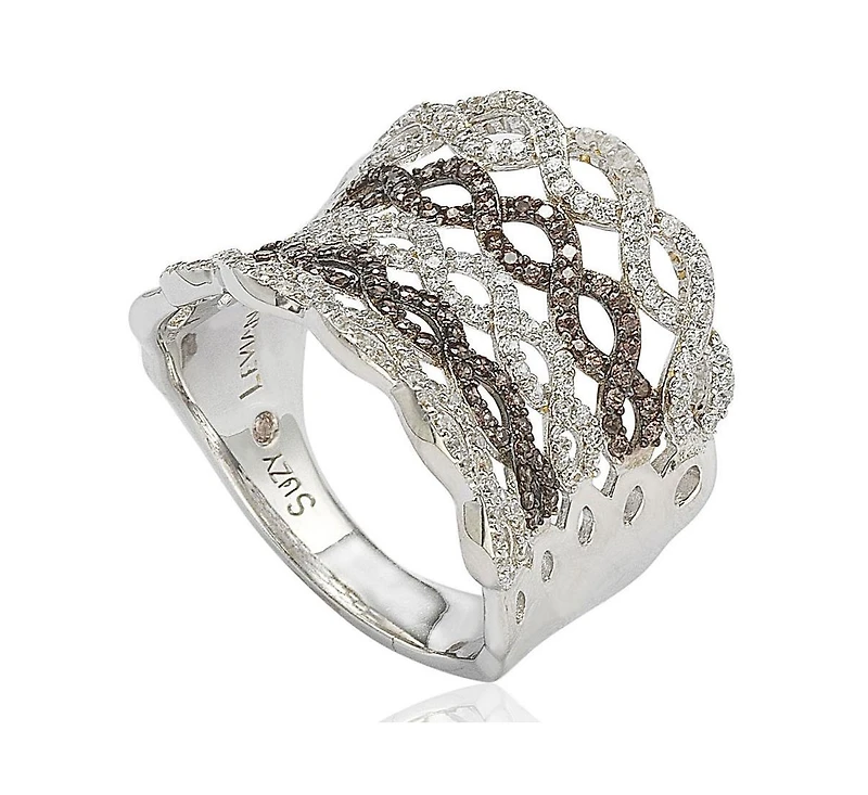 Suzy Levian Sterling Silver Cubic Zirconia Pave Interweaving Ring