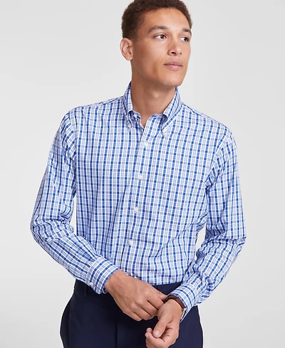 B by Brooks Brothers Men's Regular-Fit Check Pinpoint Dress Shirt