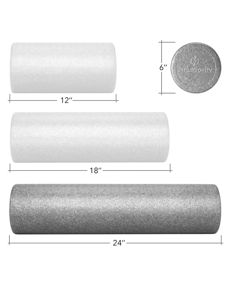 Philosophy Gym 24" High-Density Foam Roller for Exercise, Massage, Muscle Recovery - Round, Gray